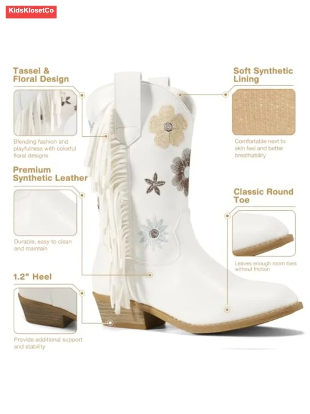 Cowgirl Boots with Tassel Floral Embroidered Kids Western Boots